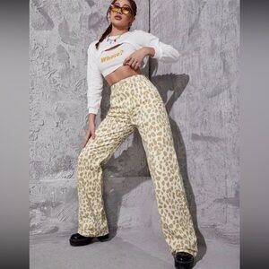 SHEIN Leopard High Rise Flare Jeans